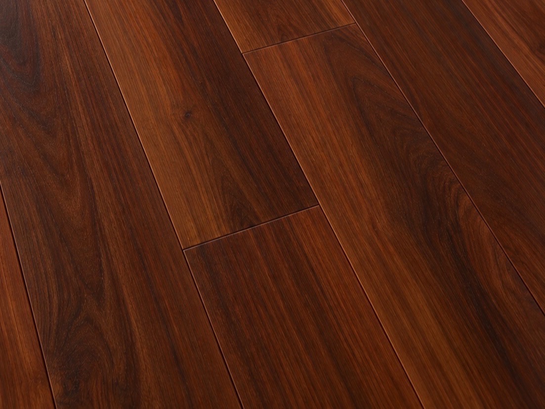 Rich reddish-brown teak hardwood planks with straight grain